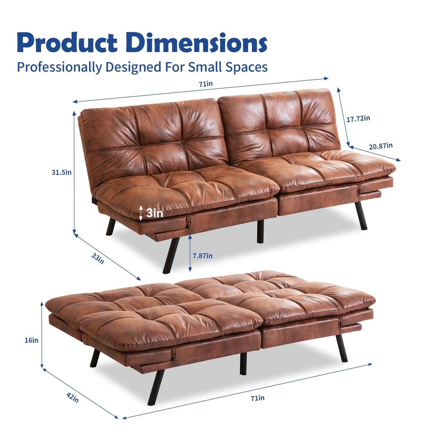 Hcore Futon Sofa Bed Sleeper Convertible Couch Memory Foam
