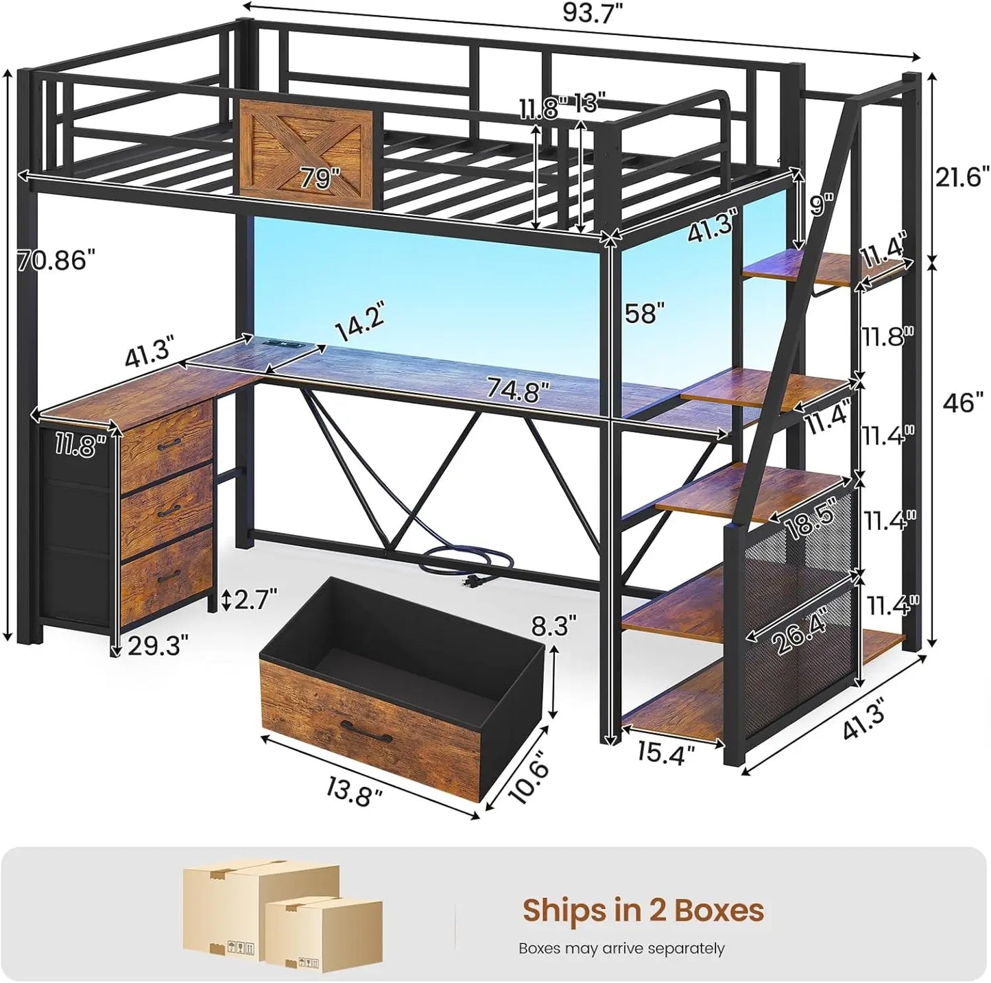 Loft Bed With L Shaped Desk And Wardrobe Metal Frame With Storage Stairs