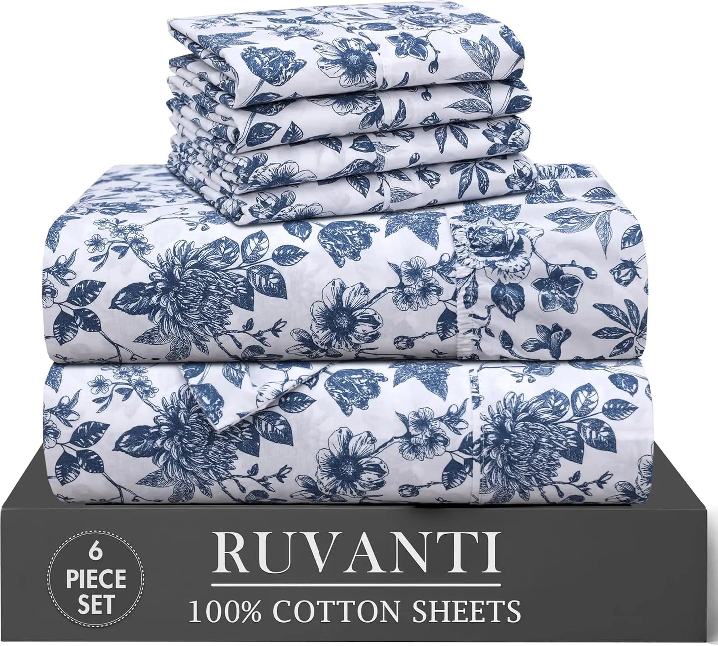 6-Piece Percale Sheets Set Polyester Cotton Deep Pocket Bedding