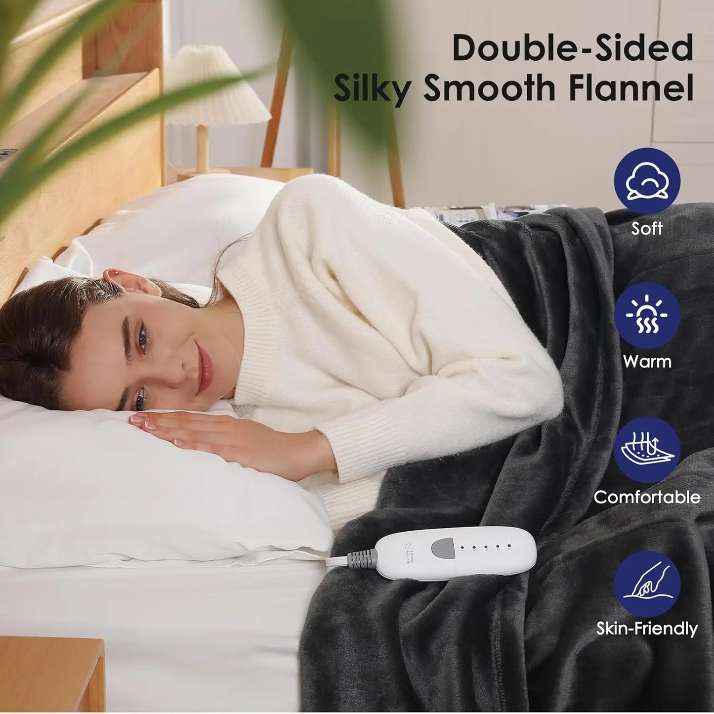 Full Size Electric Heated Blanket 72x84, 5 Heat Levels & Auto Off, Ultra-Warm Flannel for Adults, Machine Washable Gift