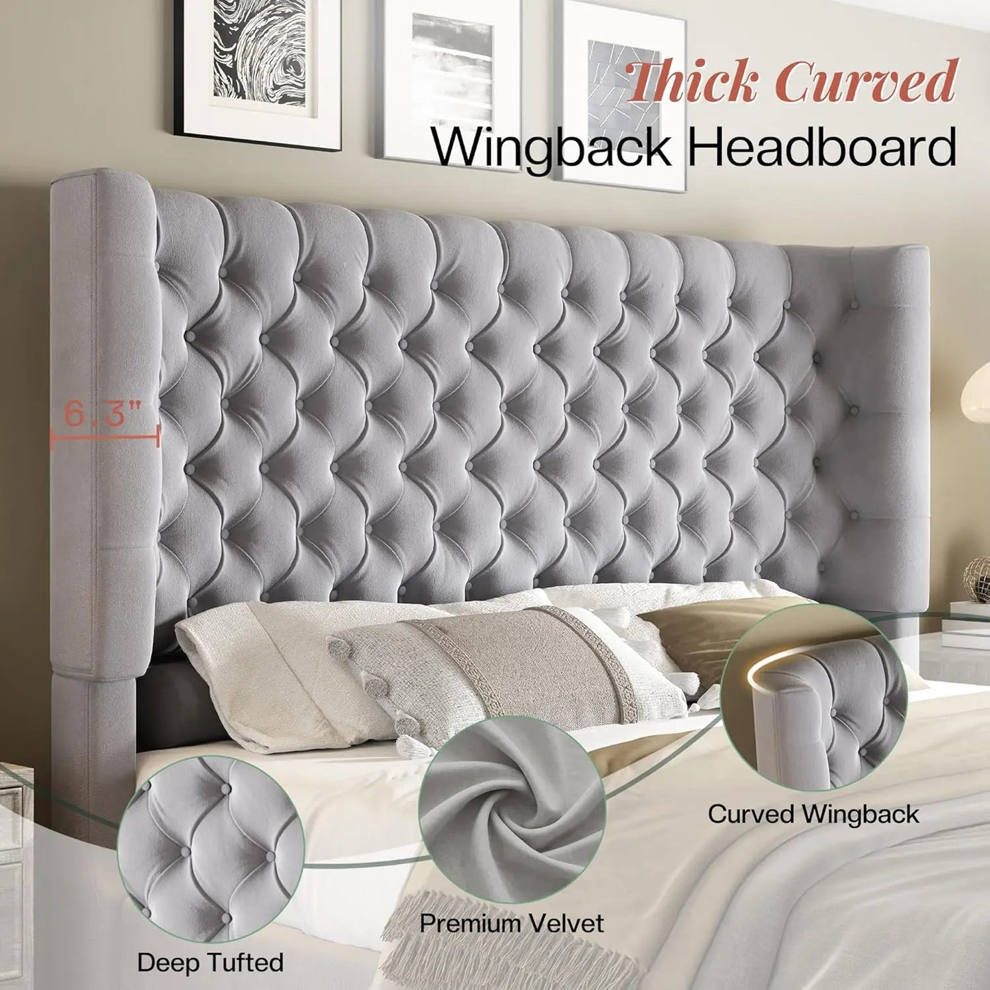 Platform Bed Frame With Upholstered Wingback Headboard Footboard Tufted