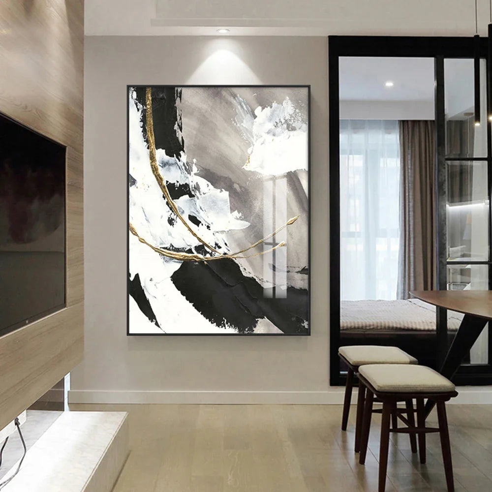 Modern Abstract Wall Art Marble Style Black White Gray HD Canvas Oil Painting Poster Prints Home Bedroom Living Room Decoration