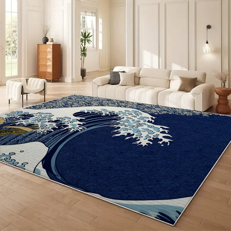 VIKAMA Japanese Cherry Blossom Wave Sofa Carpet Non Slip Mat