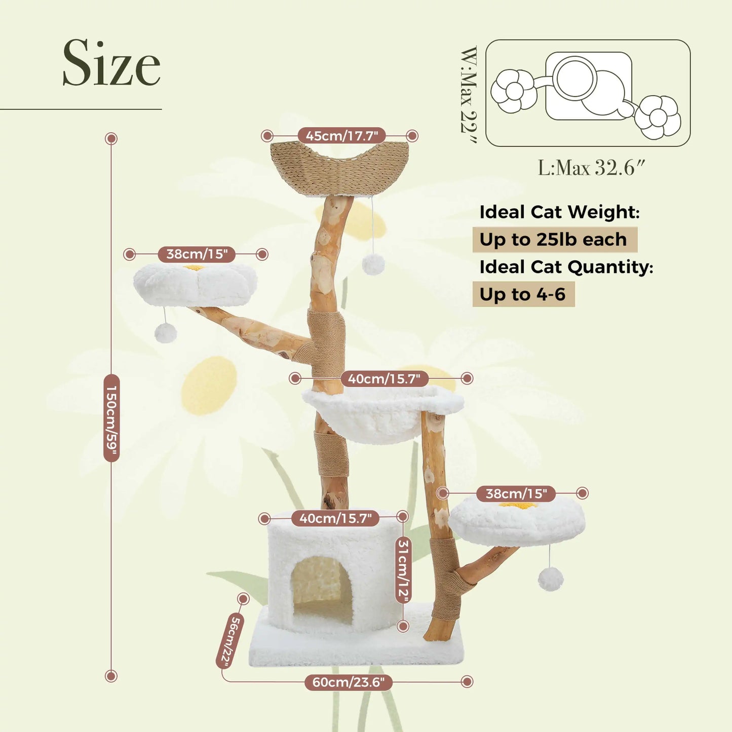 PEQULTICN Solid Wood Cat Tree Five Tier Modern Cat Tower