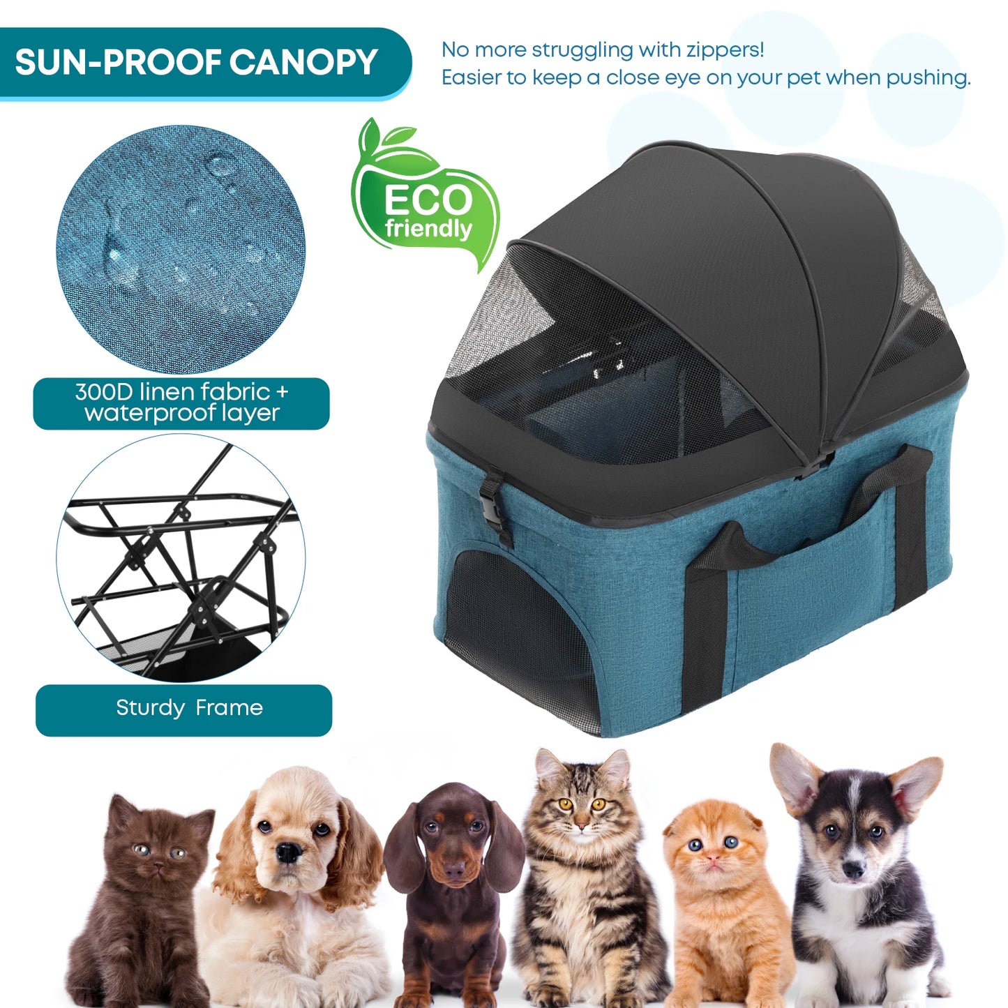 CHIHUAHUA 3 In 1 Pet Stroller For Dogs And Cats Lightweight Foldable Detachable