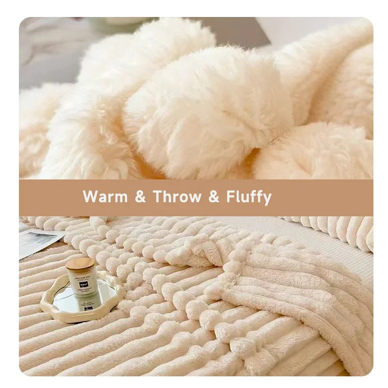 1pc Throw Blanket for Bed - 250GSM Soft & Warm Fluffy Blanket, Decorative Striped Blankets for Winter  Nap / Sleep