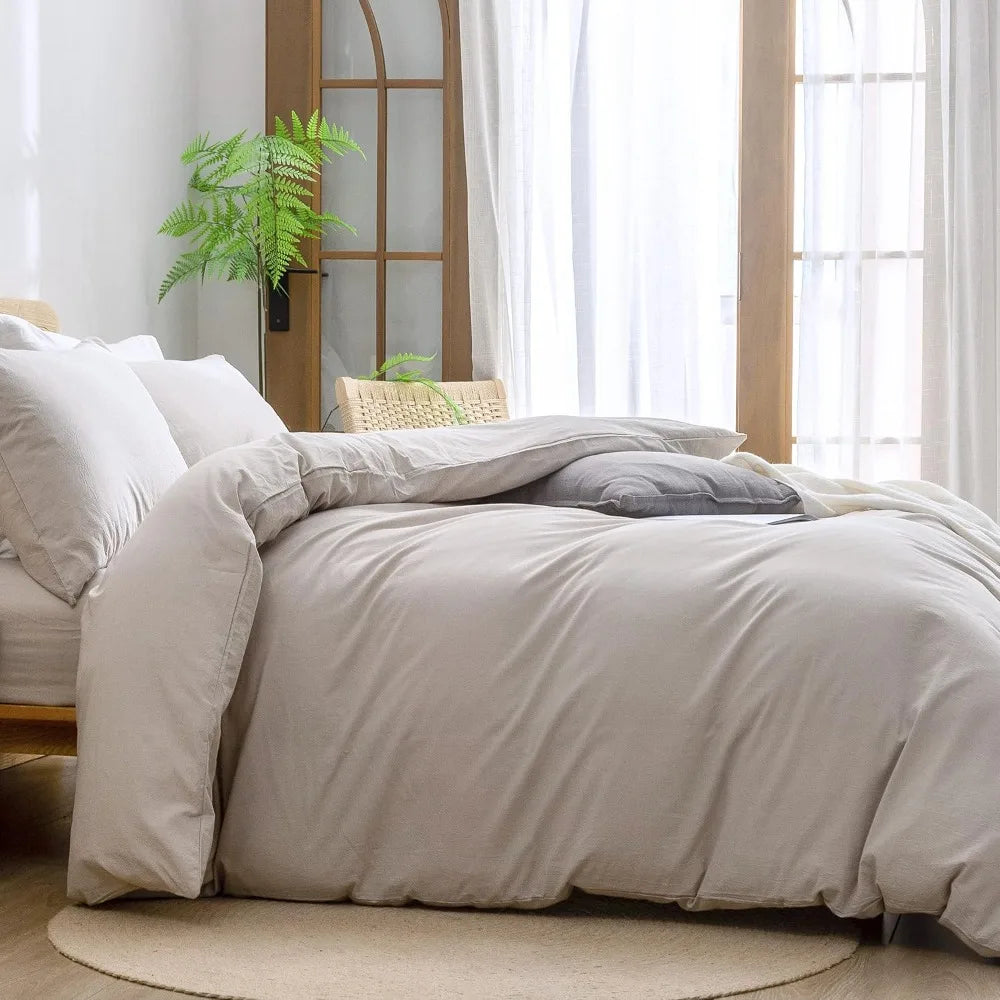 Premium Cotton Linen Duvet Cover Set 3 Piece Bedding