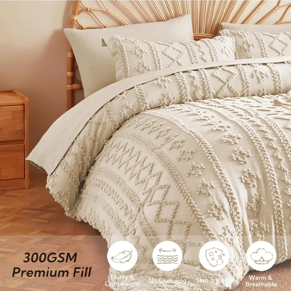 Tufted Boho Comforter Set Bed In A Bag 7 Piece Polyester Cotton