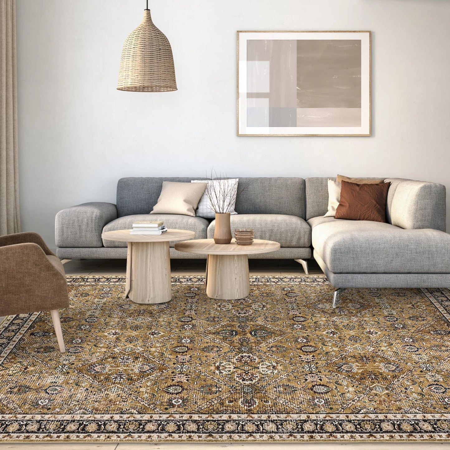 Moroccan Trellis Low Pile Living Room Rug Non Slip Machine Washable