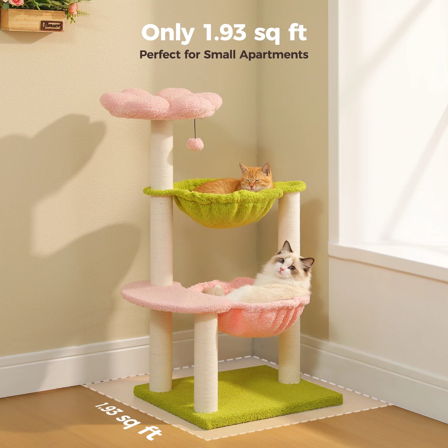 PAWZ Road Flower Cat Tree 2 Hammocks And Sisal Posts