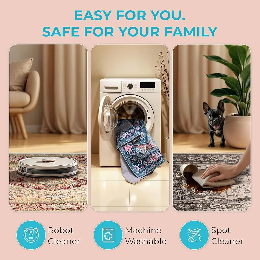 DIXSG Thin Washable Area Rug Boho Non Slip Machine Made Cotton