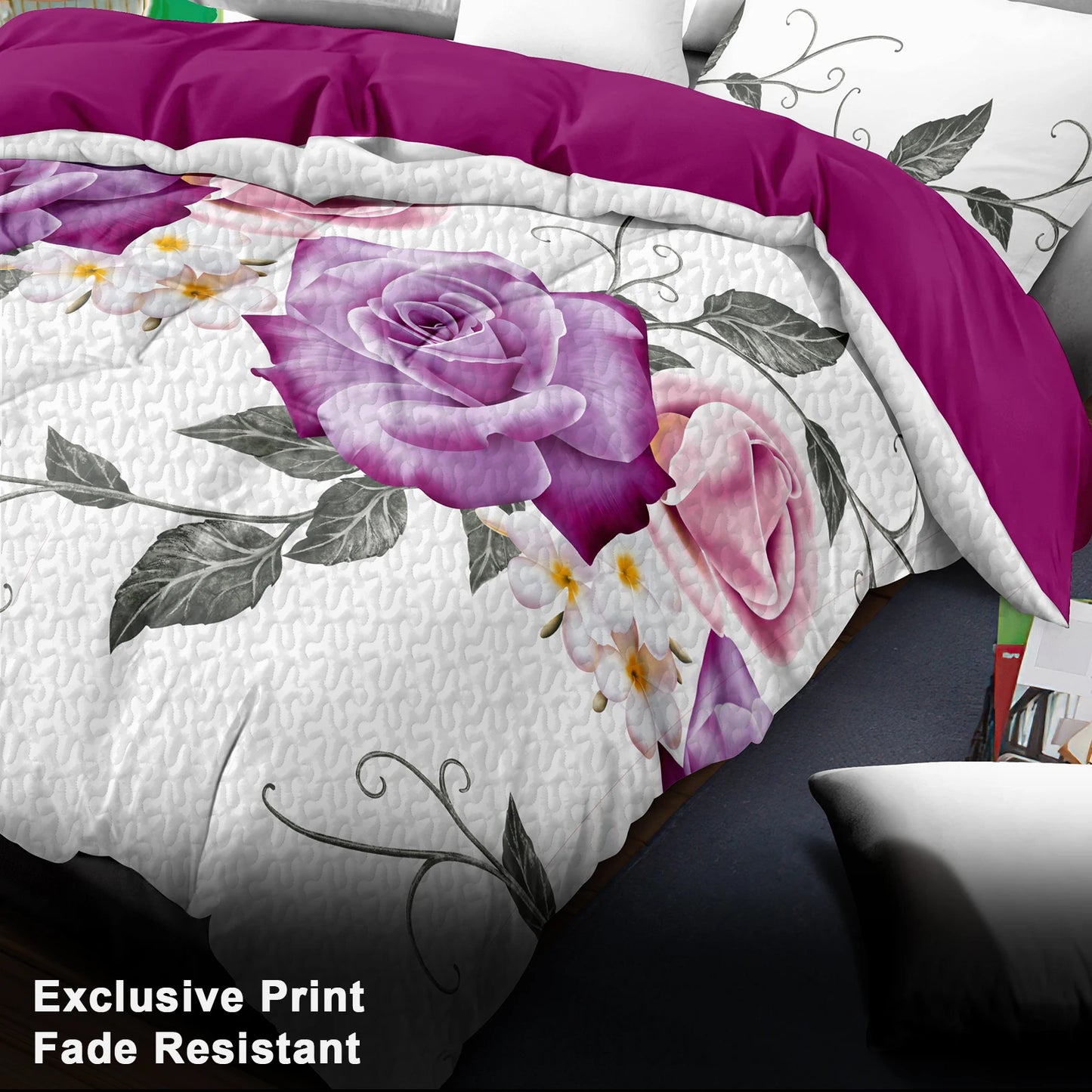 Nine Piece Polyester Bedding Set With Curtains And Pillowcases