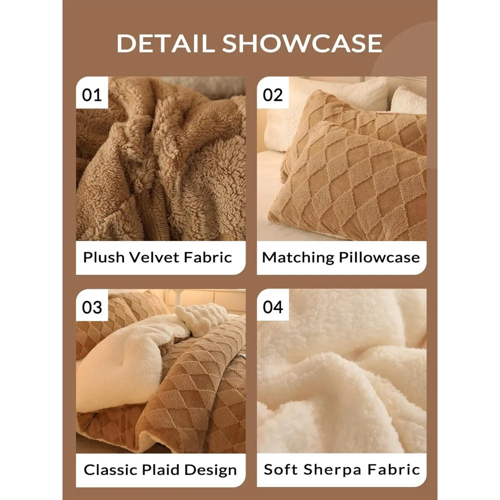 Fleece Comforter Set Bedding Ultra Soft Winter Sleep Ensemble
