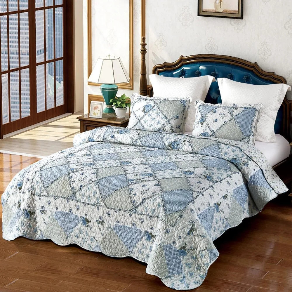 Patchwork Quilt Set 100 Percent Cotton Bedding For Home Use