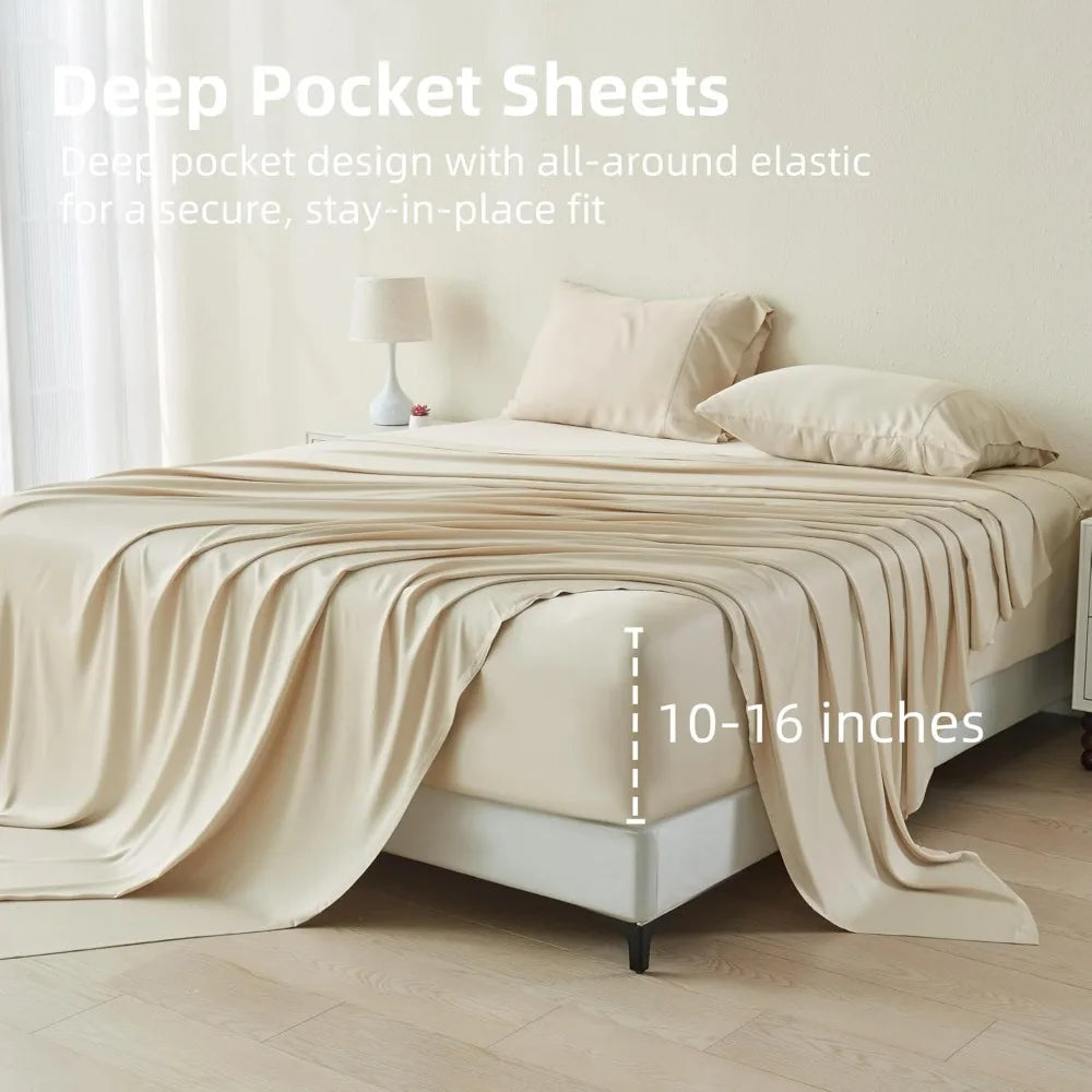 Ultra Soft Cooling Bed Sheets 6 Piece Set Silky Breathable