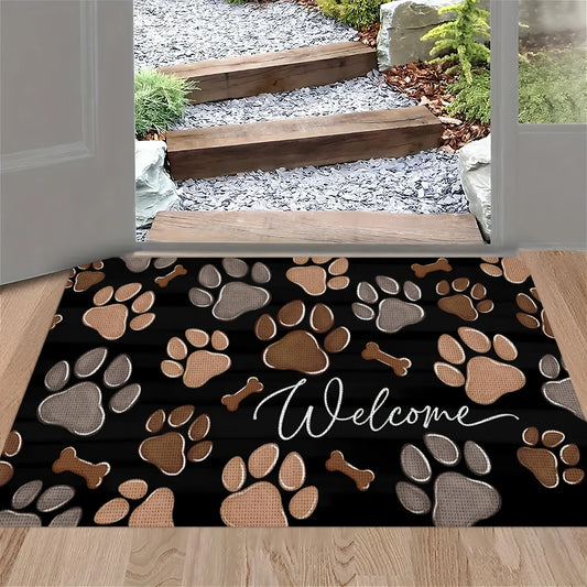 Paw Print and Bone Design Welcome Mat for Home Entry