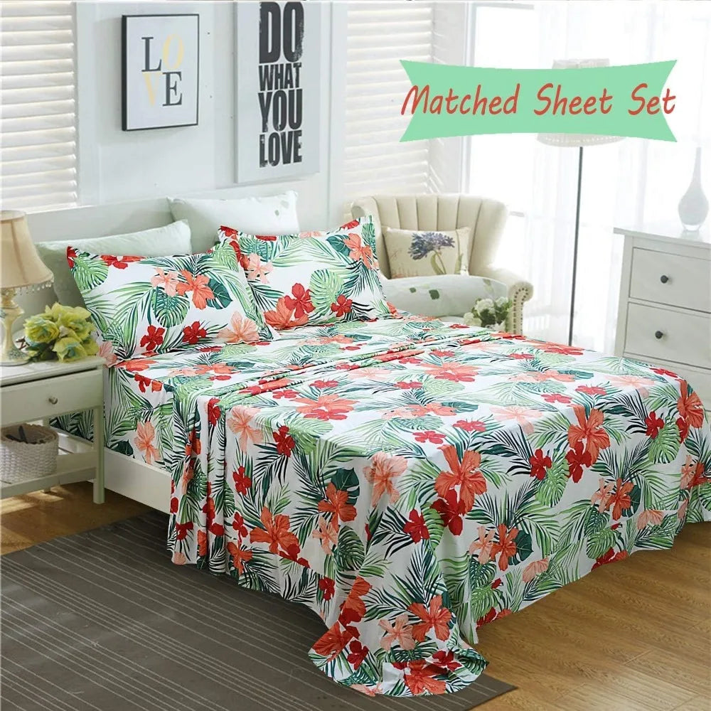 Tropical Hibiscus Duvet Cover Set 100 Cotton With Hidden Zipper