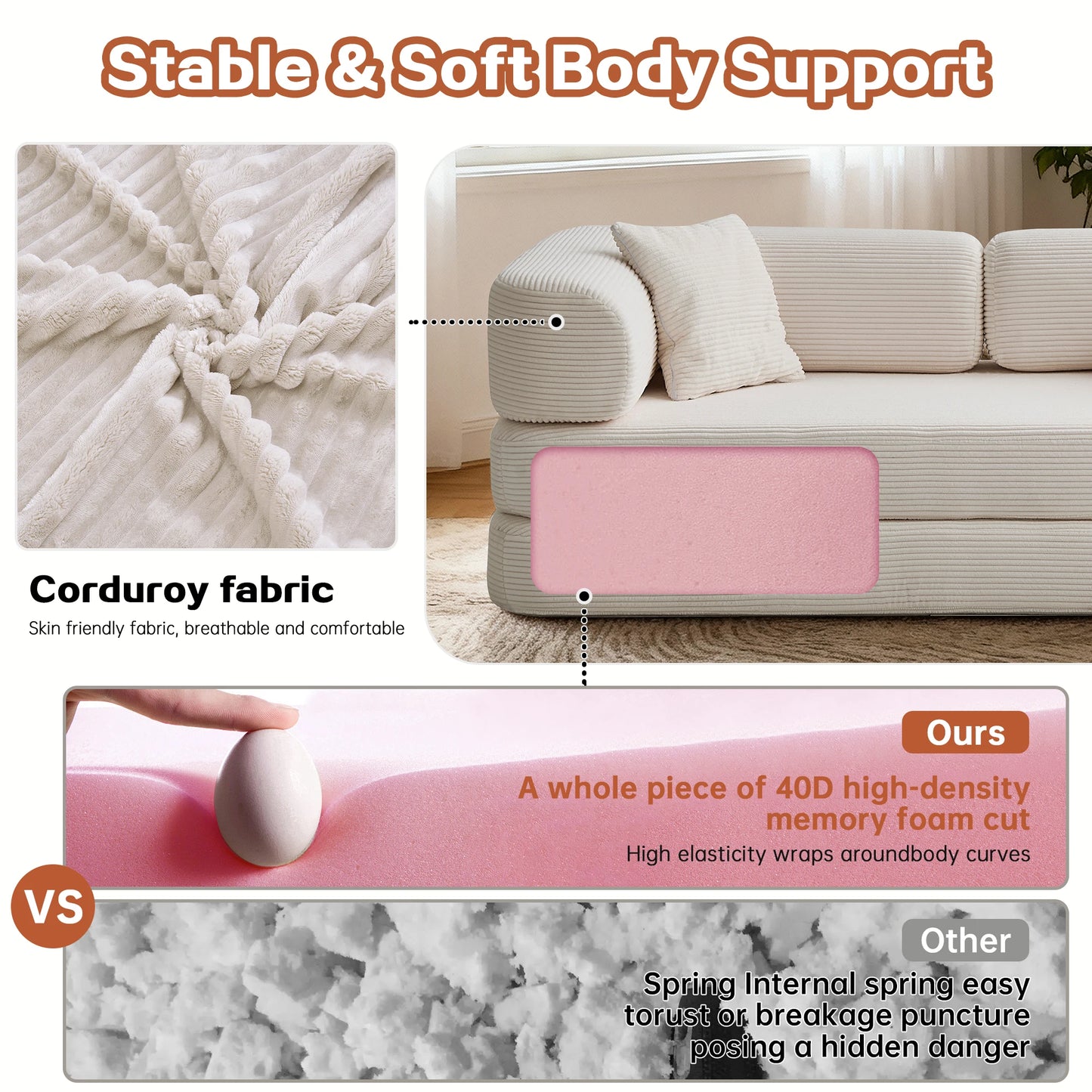 Futon Sofa Bed Foldable Convertible With L Shaped Armrests