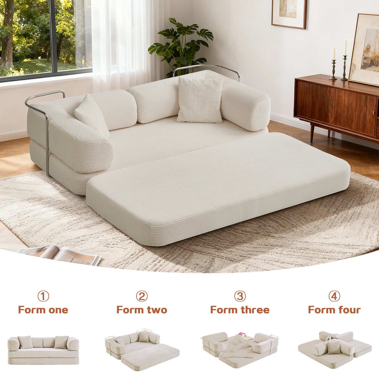 Futon Sofa Bed Foldable Convertible With L Shaped Armrests
