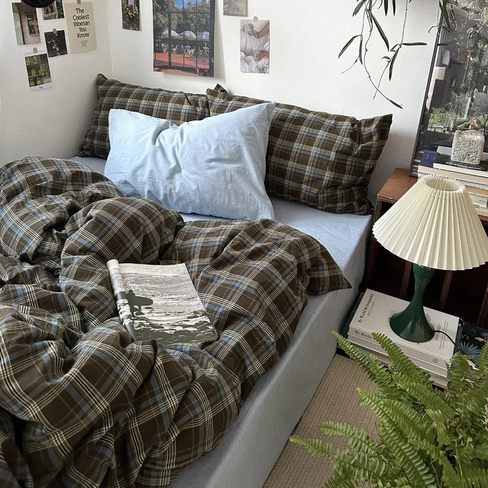 Buffalo Plaid Duvet Cover Set 3 Piece Vintage Bedding 100 Percent Bamboo Fiber