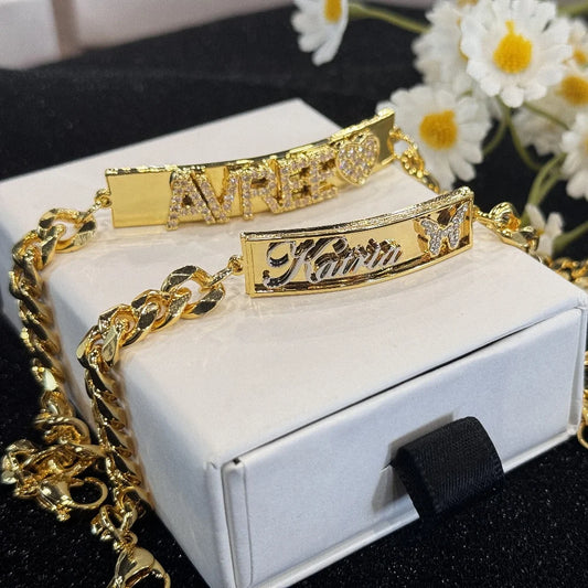 DUOYING Custom 9mm Zircon Letter Bracelet With Cuban Chain
