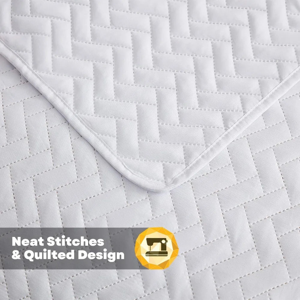 Quilt Set Oversized King Bedspreads, 128x120 Lightweight White Bedspread Light Coverlet for All Season Comforter Bed