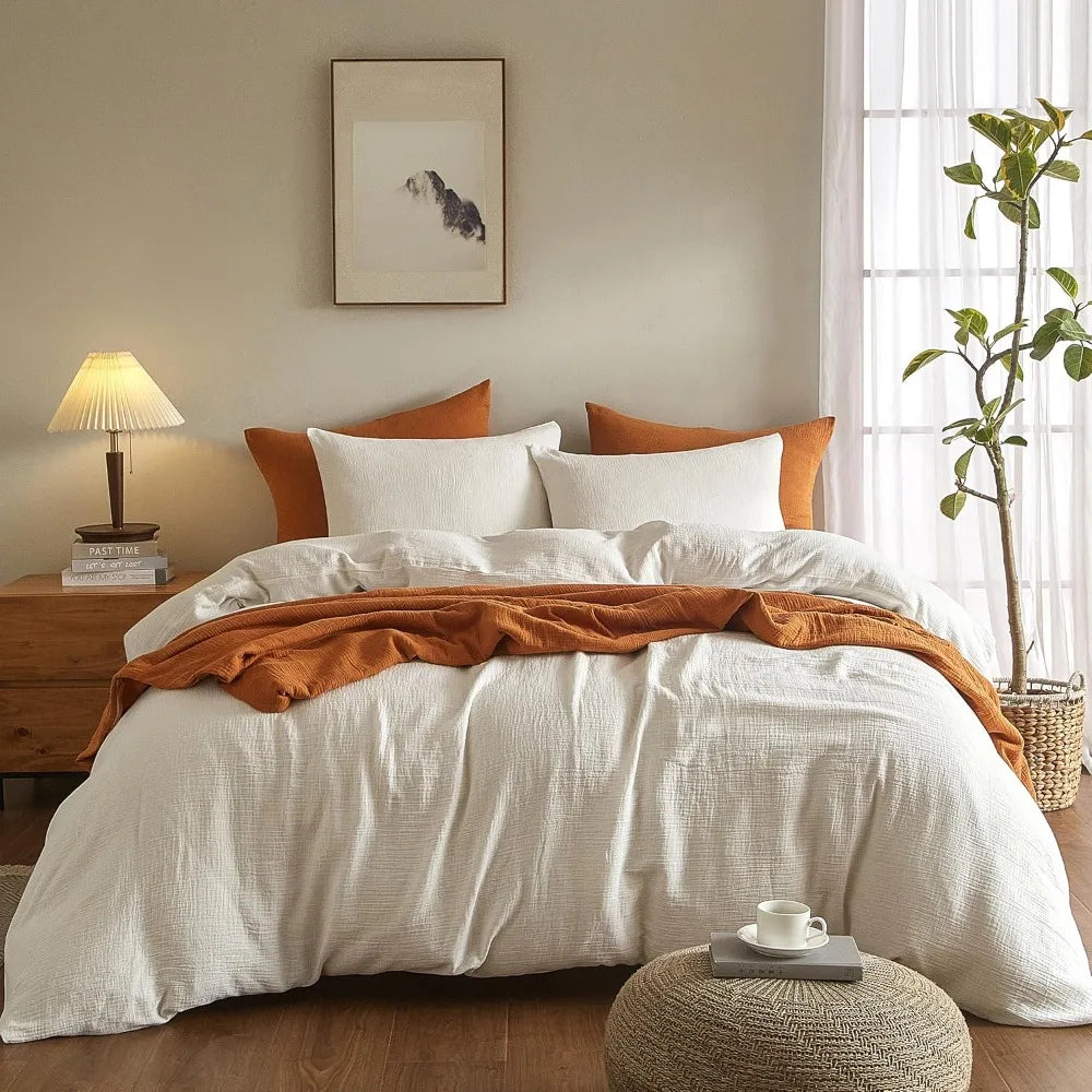 Duvet Cover Set 3 Pieces Polyester Cotton Embroidered