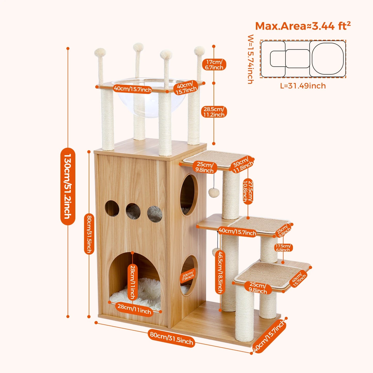 Multi-Level Cat Tree Indoor Wood Tower With Scratching Posts