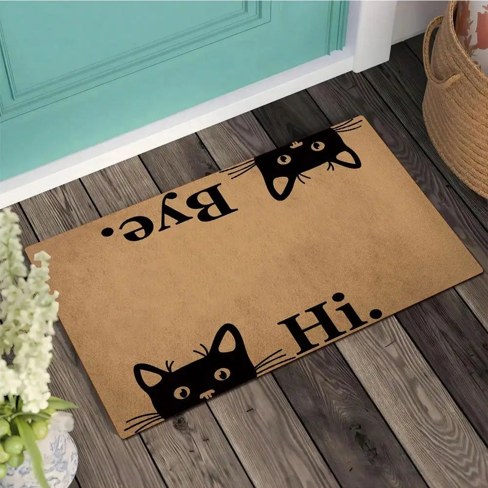 Welcome Doormat Indoor Entrance Decor Cat Monogram Jute Rug