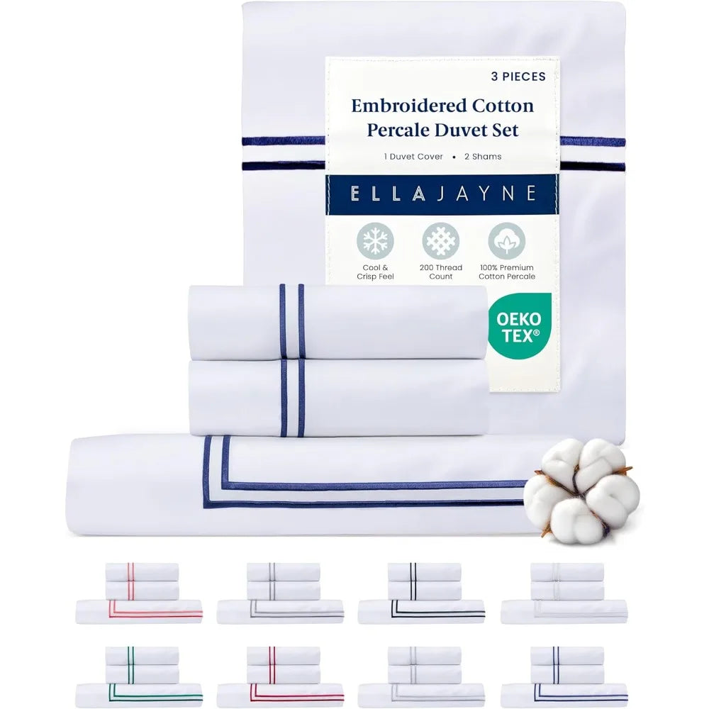 Cotton Percale Duvet Cover Set 3 Piece Soft Breathable Bedding