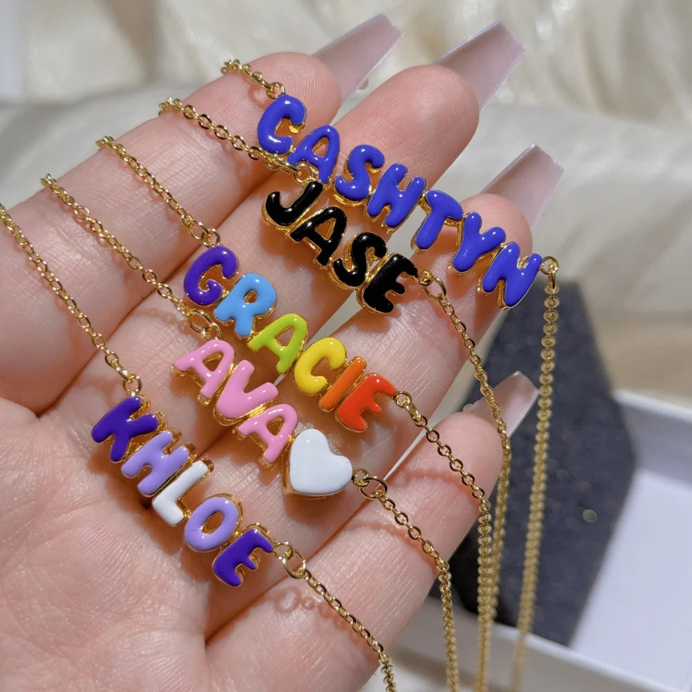 Duoying Custom Letter Necklace Personalized Name Enamel Pendant