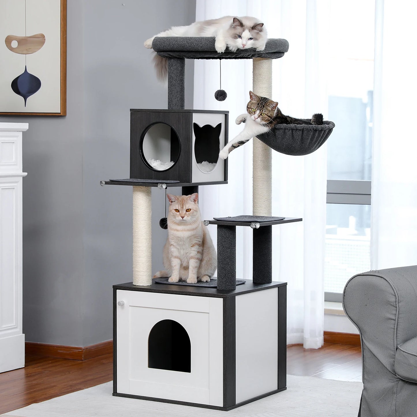 Multi-Level Cat Tree Indoor Wood Tower With Scratching Posts