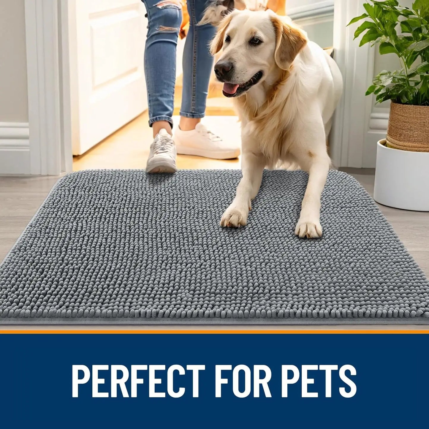 Chenille Dog Door Mat Absorbs Moisture Dirt Washable Non Slip