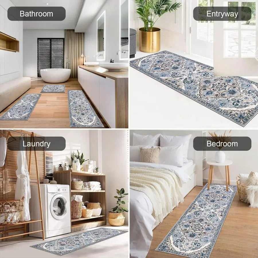 Farmhouse Boho Kitchen Rugs Set Of 3 Non Slip Washable Mats