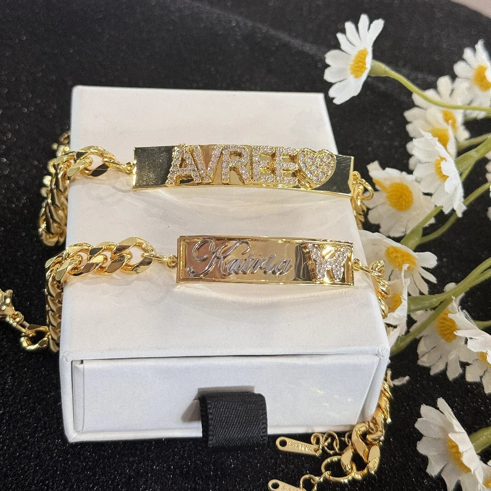 DUOYING Custom 9mm Zircon Letter Bracelet With Cuban Chain