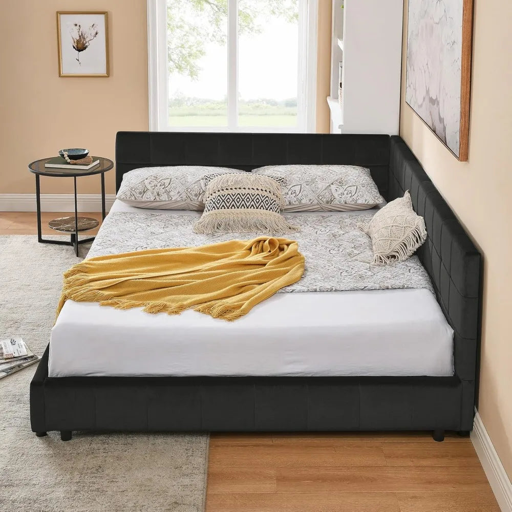 DAFIFY Modern Upholstered Corner Daybed LShaped Tufted Backrest Velvet