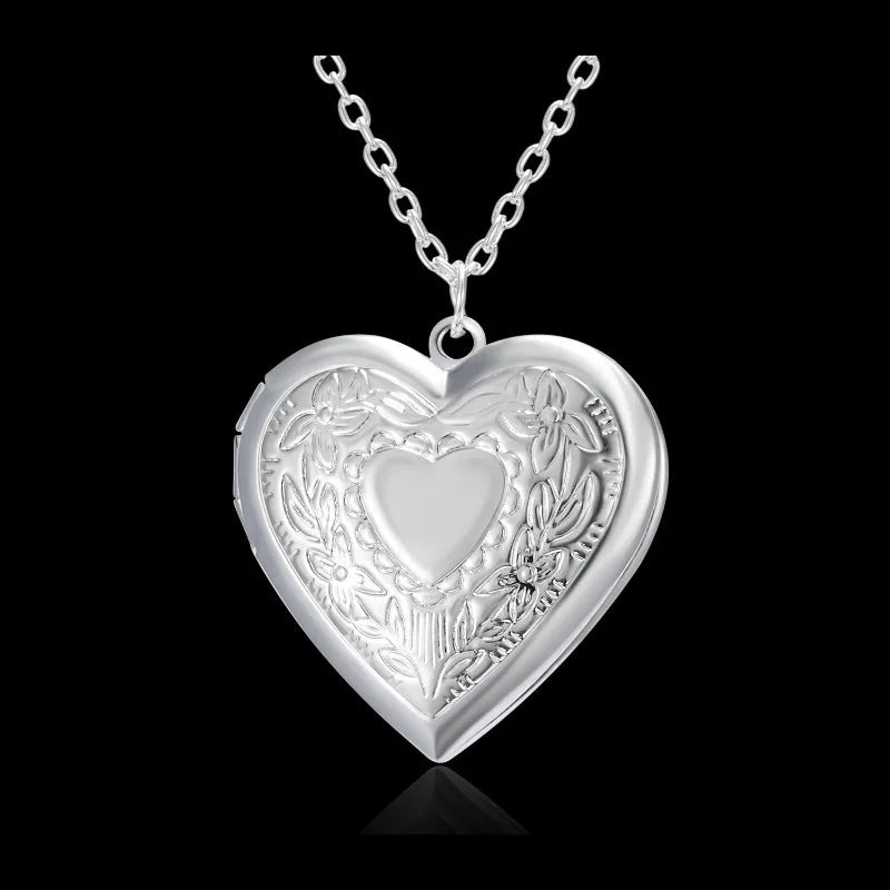 Engraved Love Peach Heart Photo Frame And Pendant Necklace