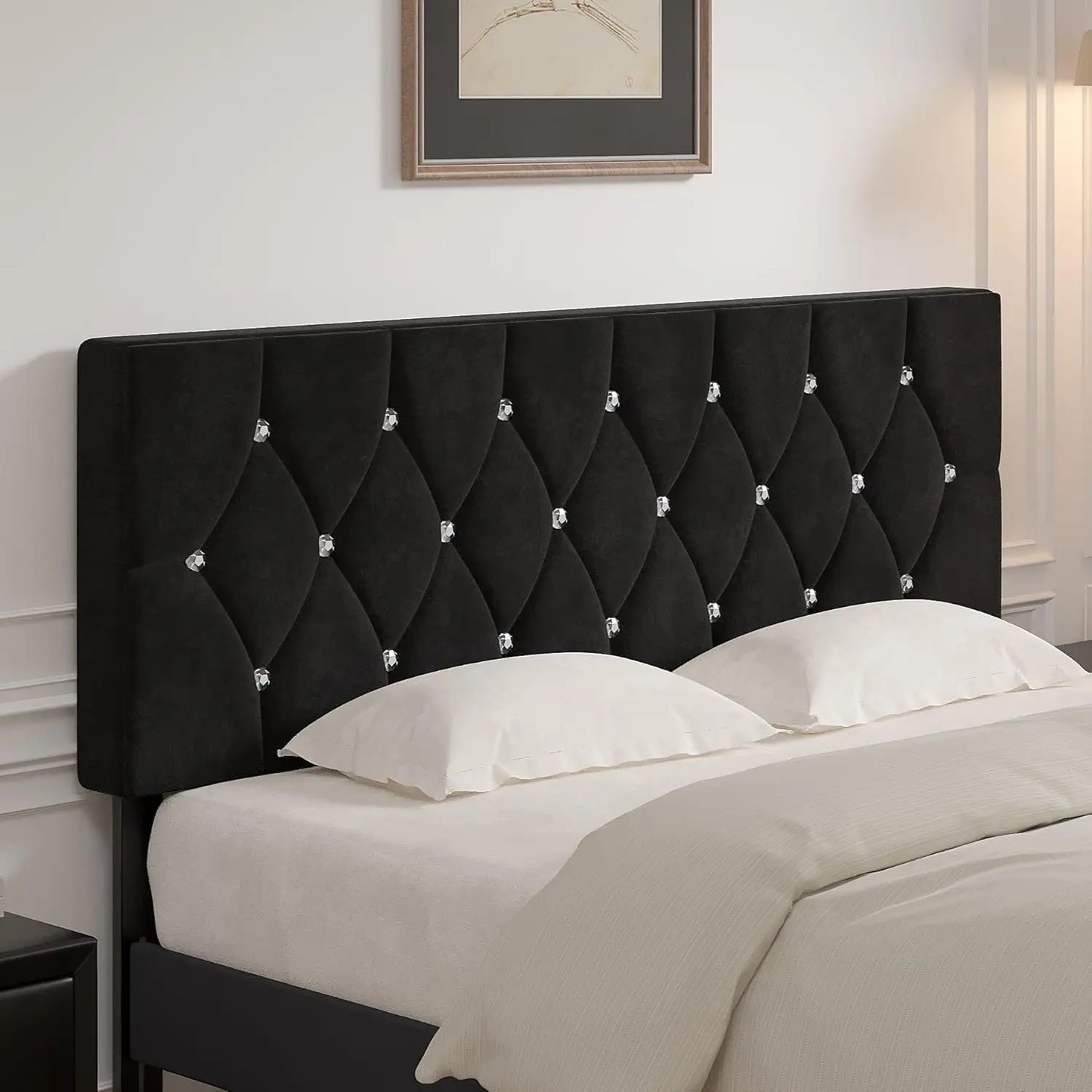 Tufted Upholstered Headboard With Diamond Button Design