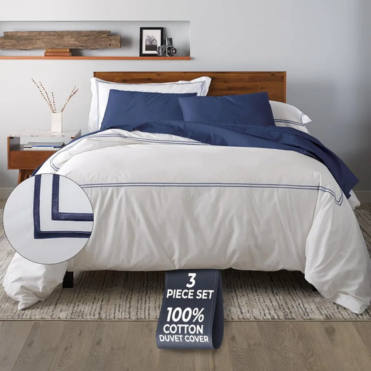 Cotton Percale Duvet Cover Set 3 Piece Soft Breathable Bedding