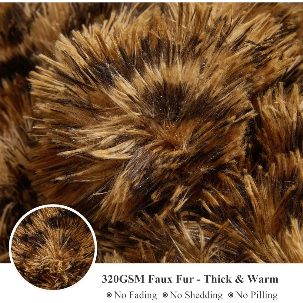 Cheetah Print Fluffy Faux Fur Duvet Cover Set 3 Pieces