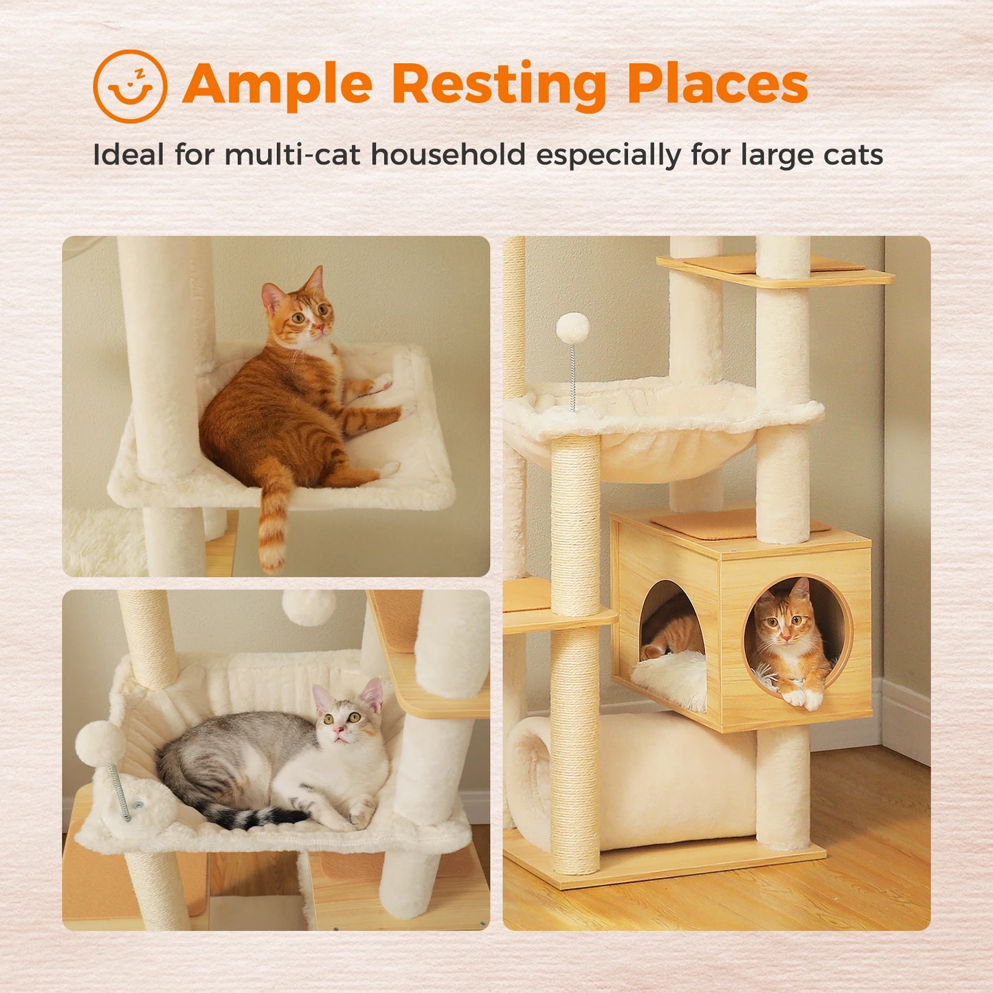 PAWZ Road Adjustable Wooden Cat Tree With Hammock And Posts