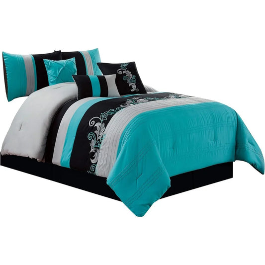 Napa 7-Piece Luxury Leaves Scroll Embroidery Comforter Set
