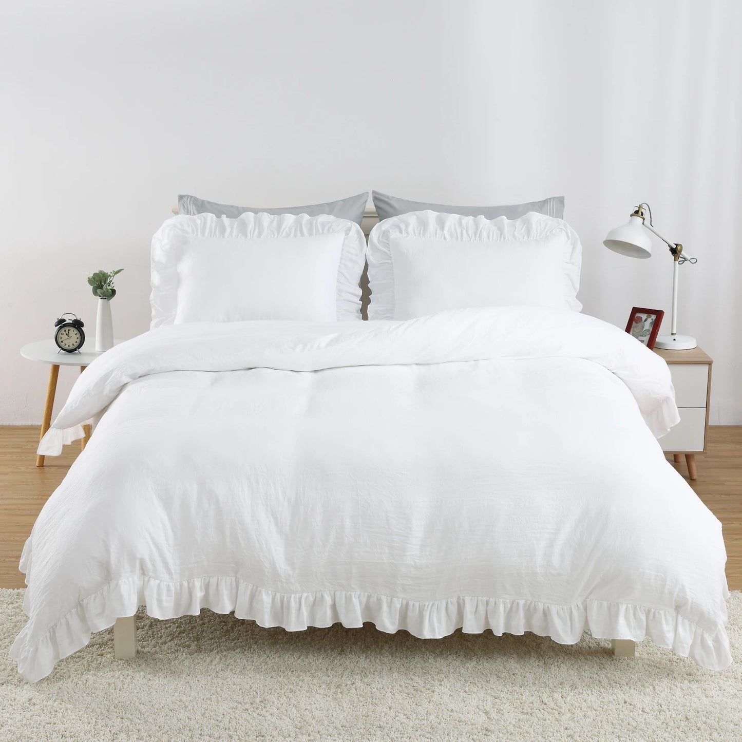 Lotus Leaf Edge Duvet Cover Set Microfiber Polyester Bedding