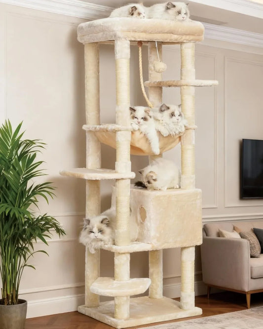 Heybly Heavy Duty Indoor Cat Tree With Plush Top And Multi Level Condo