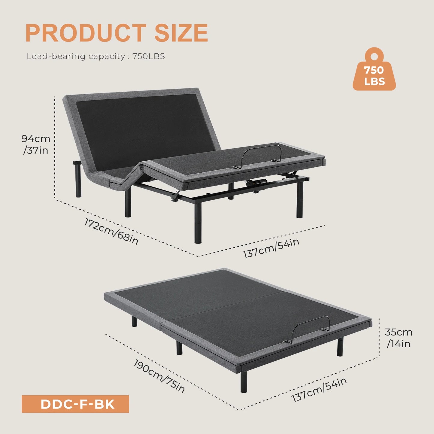 JHK Electric Adjustable Bed Frame With Wireless Remote USB Ports
