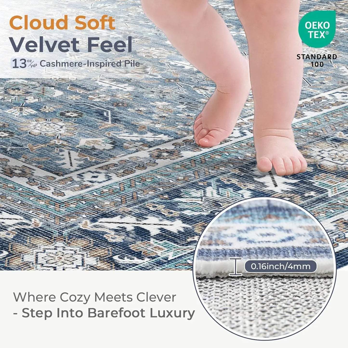Washable Non Slip Cotton Rug For Living Room Bedroom