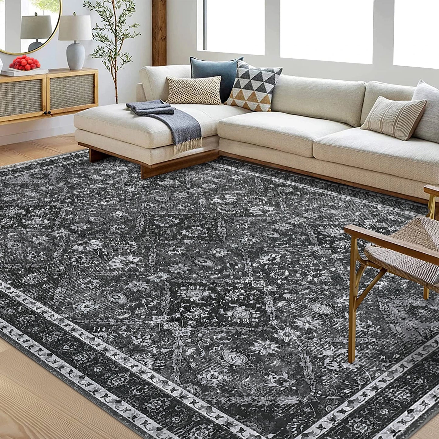 Moroccan Trellis Low Pile Living Room Rug Non Slip Machine Washable