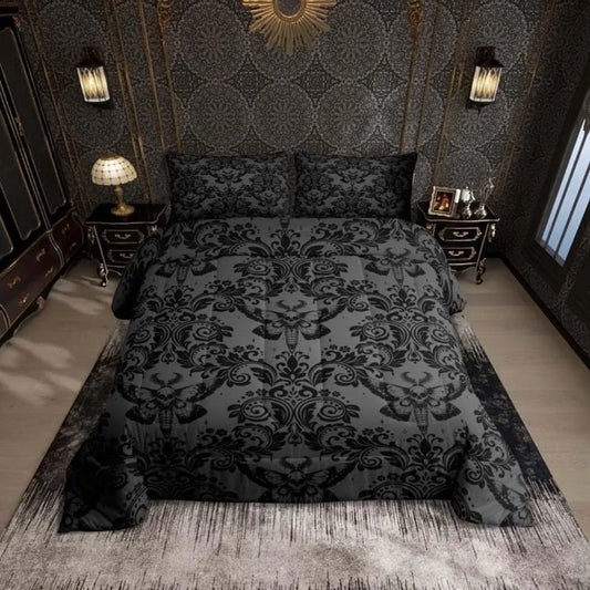 Adults Gothic Death Moth Damask Comforter Set Skull Boho Bedding