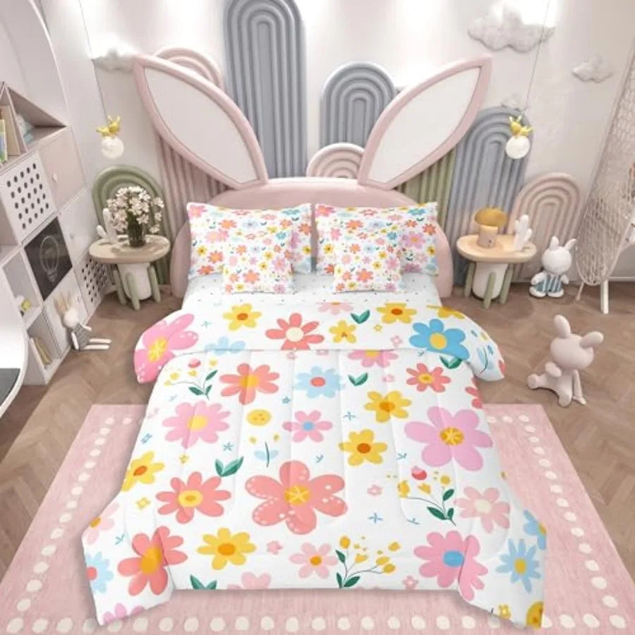Cute Flower Bedding Set Duvet Cover 4 Piece For Girls