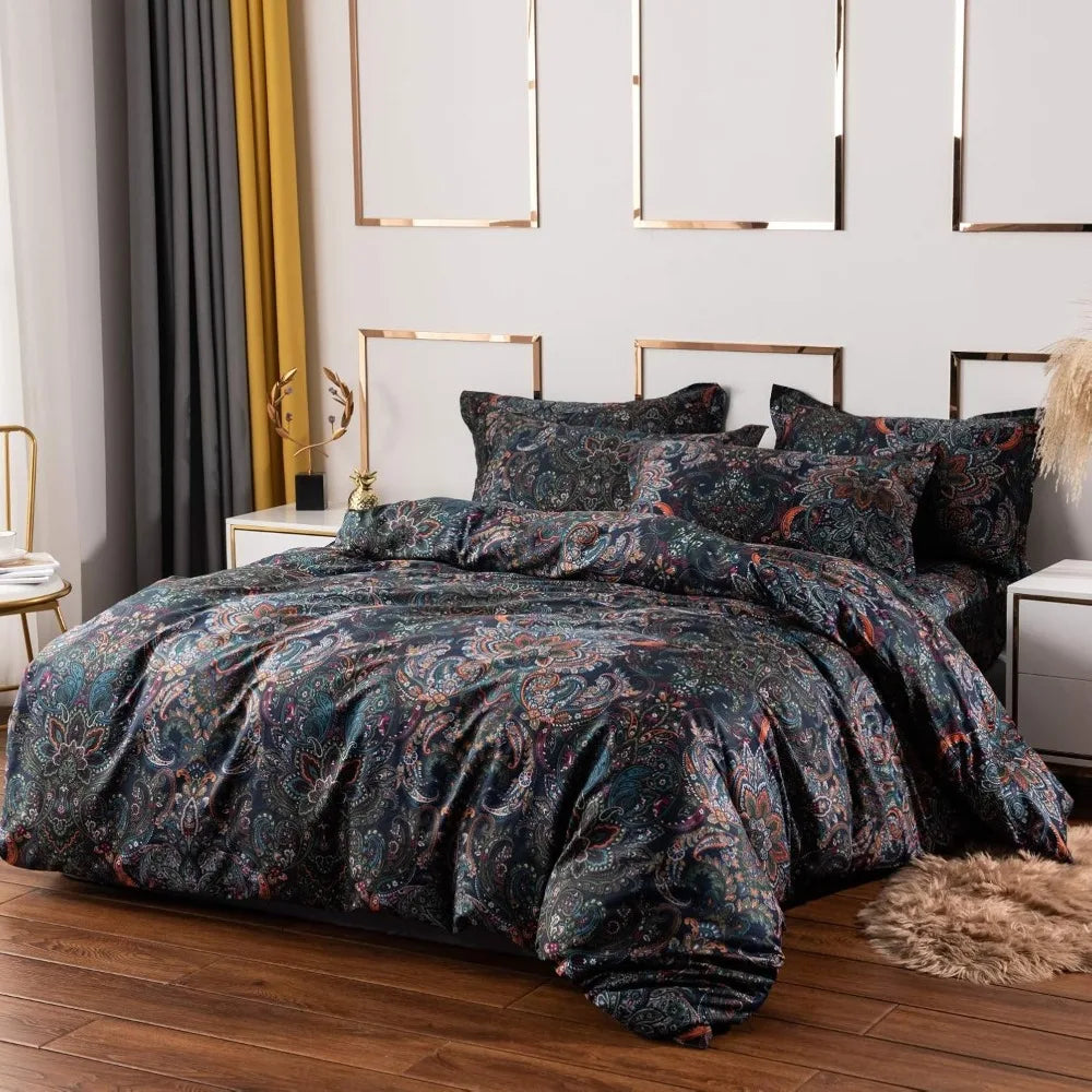 Rustic Paisley Pattern Duvet Cover Set Cotton Bedding Comfort
